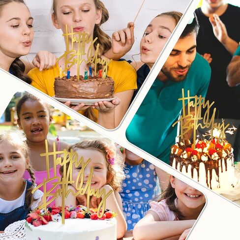 قطعة واحدة من أعلى كعكة عيد الميلاد الذهبية، 5.3 × 7.2 بوصة من الأكريليك، علامة كعكة عيد ميلاد سعيد، مرآة لامعة لتزيين كعكة عيد الميلاد للذكرى السنوية، وحفلات الزفاف، ومستلزمات حفلات أعياد الميلاد in Kuwait