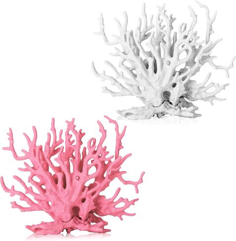 2 Pack Artificial Coral Reef Decor for Aquarium Pink and White Fish Tank Decorations for Landscaping Cute Plastic Ornaments for Terrarium in Saudi Arabia