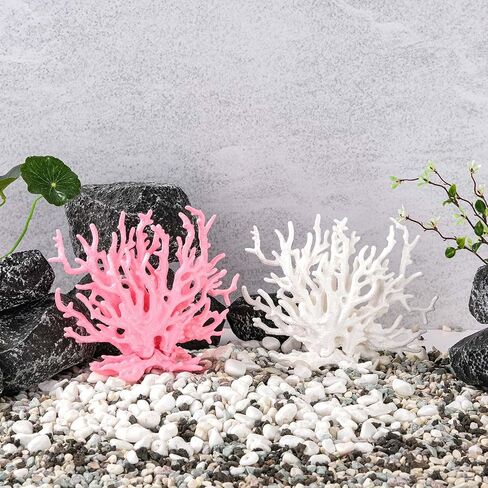 2 Pack Artificial Coral Reef Decor for Aquarium Pink and White Fish Tank Decorations for Landscaping Cute Plastic Ornaments for Terrarium in Saudi Arabia