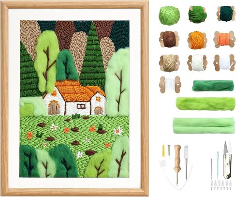 clberni Punch Needle Kit, Punch Needle Embroidery kit, Crafts for Adults, Matching 16“Photo Frame Hanging on Wall as Home Décor (Forest with Photo Frame) in Saudi Arabia