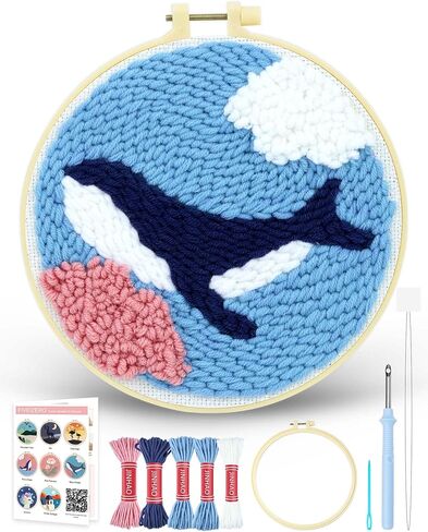 FIVEIZERO Punch Needle Kit for Beginners, Pink Flower Punch Embroidery Kit with Patterns, Yarn Punch Needle Art Craft Kit for Adults, DIY Punch Needling Starter Set in Kuwait