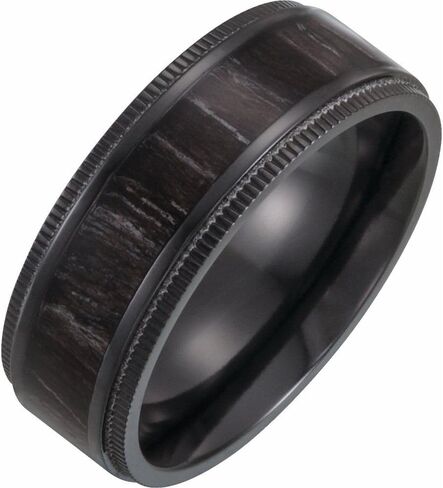 Sonia Jewels Black 8mm Coin-Edge Wedding Band Ring Comfort Fit Wood Inlay in Saudi Arabia