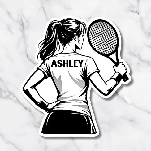 Personalized Female Tennis Player Holographic Sticker – Custom Name Sports Decal for Water Bottles, Laptops, Phone Cases & Gifts for Tennis Players in Saudi Arabia