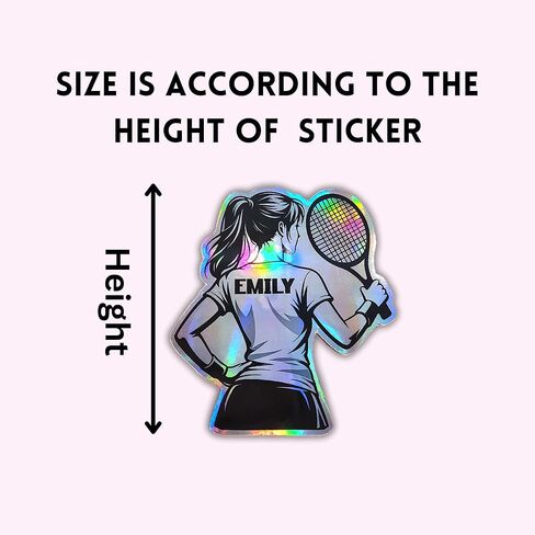 Personalized Female Tennis Player Holographic Sticker – Custom Name Sports Decal for Water Bottles, Laptops, Phone Cases & Gifts for Tennis Players in Saudi Arabia