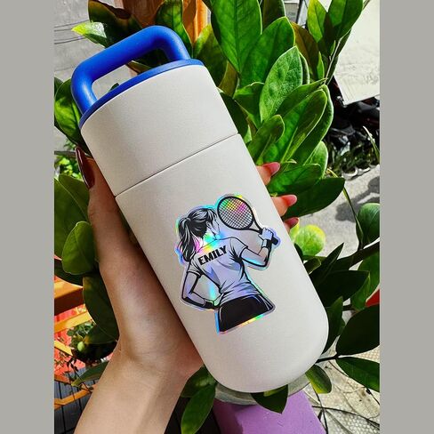 Personalized Female Tennis Player Holographic Sticker – Custom Name Sports Decal for Water Bottles, Laptops, Phone Cases & Gifts for Tennis Players in Saudi Arabia