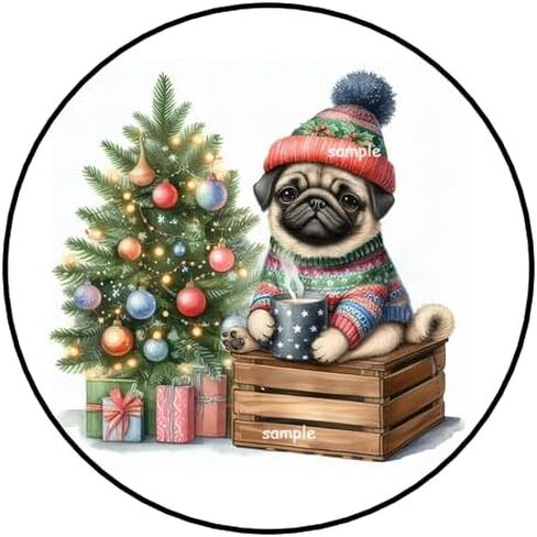 30 Pcs Pug Christmas Stickers Envelope Seals Favors Stamps Labels Tags 1.5" Round Sticker for Letters Cards Gifts Packages Boxes Puppy Holidays Tree Dog in Saudi Arabia