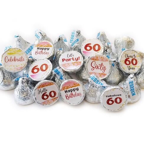 60th Birthday Sticker Labels for Hershey's Kisses Chocolates by Adore By Nat - Sixty Candy Sticker Party Favors in Rose Gold - Set of 240 in Saudi Arabia