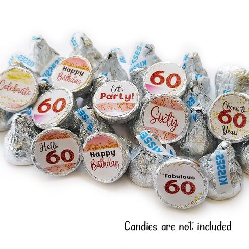 60th Birthday Sticker Labels for Hershey's Kisses Chocolates by Adore By Nat - Sixty Candy Sticker Party Favors in Rose Gold - Set of 240 in Saudi Arabia