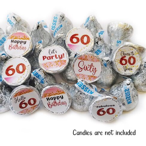 60th Birthday Sticker Labels for Hershey's Kisses Chocolates by Adore By Nat - Sixty Candy Sticker Party Favors in Rose Gold - Set of 240 in Saudi Arabia