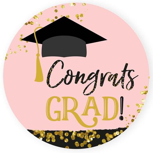 Congrats Grad Graduation Sticker Labels for Class of 2026 by Adore By Nat - Black Rose Gold Pink - Set of 30 in Saudi Arabia