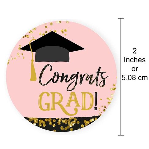 Congrats Grad Graduation Sticker Labels for Class of 2026 by Adore By Nat - Black Rose Gold Pink - Set of 30 in Saudi Arabia