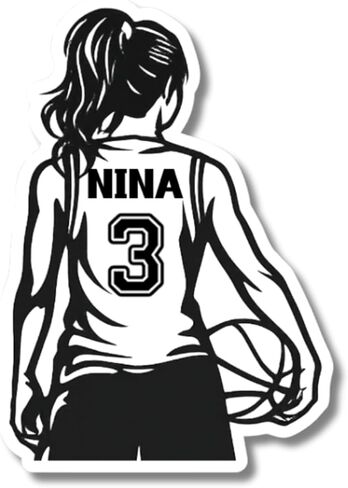 Personalized Basketball Girl Player Holographic Sticker – Custom Name and Number Vinyl Decal, Basketball Sticker for Player Athlete Team Gift – Multiple Sizes for Water Bottles, Laptops, Lockers in Saudi Arabia