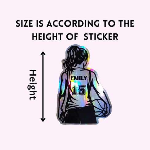Personalized Basketball Girl Player Holographic Sticker – Custom Name and Number Vinyl Decal, Basketball Sticker for Player Athlete Team Gift – Multiple Sizes for Water Bottles, Laptops, Lockers in Saudi Arabia