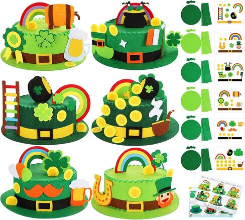Naozinebi 6 Sets St. Patrick's Day Felt Sewing Craft Kit Make Your Own Irish Hat Green Shamrock DIY Bonnet Art Set for Saint Patrick's Day Birthday Party Favors Classroom Activities Supplies in Saudi Arabia