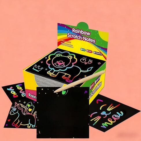 Scratch Art & Rubbing Plates, 100 Rainbow Sheets, Creative Drawing and Craft Paper for Kids and Students (Green Square) in Saudi Arabia
