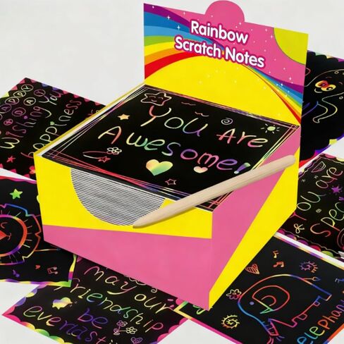 Scratch Art & Rubbing Plates, 100 Rainbow Sheets, Creative Drawing and Craft Paper for Kids and Students (Green Square) in Saudi Arabia