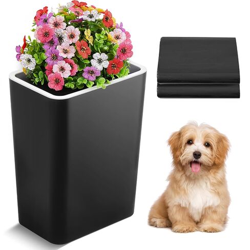 Dog Poop Trash Can Outside 3.96 Gal/15 L Plant Styled Dog Waste Trash Can with Lid 50 Pcs Plastic Waste Bags Outdoor Indoor Poop Container Slim Garbage Bin for Yard Garden Pet (Black) in Saudi Arabia