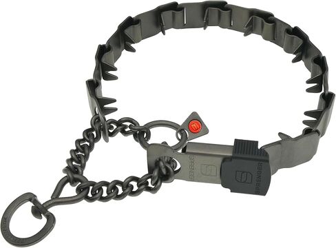 طوق Herm Sprenger NeckTech الرياضي لتدريب الكلاب مع مشبك ClicLock على الجانب، طوق مانع للسحب مع حلقة D دوارة مصنوعة في ألمانيا (فولاذ مقاوم للصدأ أسود، 23 بوصة (حجم الرقبة يصل إلى 20 بوصة)) in Kuwait