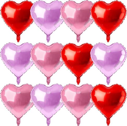 12 Pcs Rose Gold and Red Heart Foil Balloons for Valentines Day Decorations,18 Inch Romantic Love Valentine Heart Balloons for Valentines Day Wedding Marriage Birthday Bridal Shower Party Decorations in Saudi Arabia