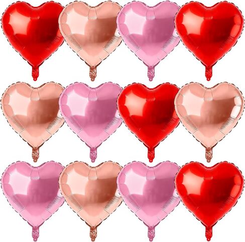 12 Pcs Rose Gold and Red Heart Foil Balloons for Valentines Day Decorations,18 Inch Romantic Love Valentine Heart Balloons for Valentines Day Wedding Marriage Birthday Bridal Shower Party Decorations in Saudi Arabia