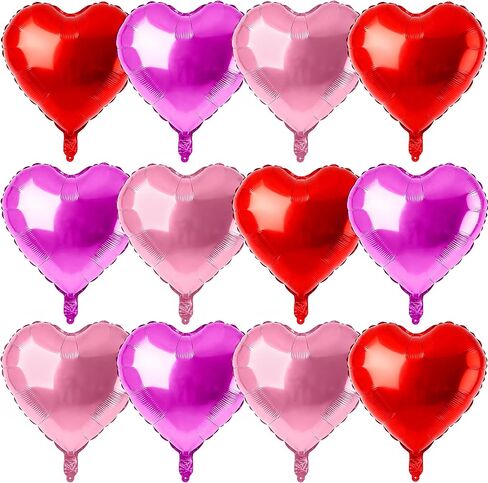 12 Pcs Rose Gold and Red Heart Foil Balloons for Valentines Day Decorations,18 Inch Romantic Love Valentine Heart Balloons for Valentines Day Wedding Marriage Birthday Bridal Shower Party Decorations in Saudi Arabia