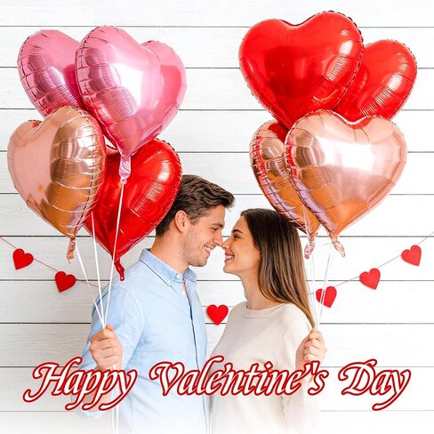 12 Pcs Rose Gold and Red Heart Foil Balloons for Valentines Day Decorations,18 Inch Romantic Love Valentine Heart Balloons for Valentines Day Wedding Marriage Birthday Bridal Shower Party Decorations in Saudi Arabia