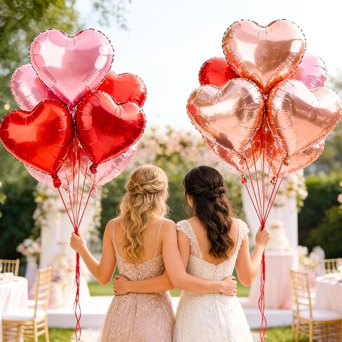 12 Pcs Rose Gold and Red Heart Foil Balloons for Valentines Day Decorations,18 Inch Romantic Love Valentine Heart Balloons for Valentines Day Wedding Marriage Birthday Bridal Shower Party Decorations in Saudi Arabia