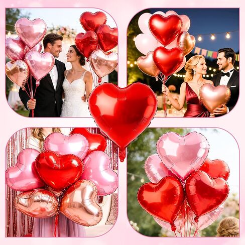 12 Pcs Rose Gold and Red Heart Foil Balloons for Valentines Day Decorations,18 Inch Romantic Love Valentine Heart Balloons for Valentines Day Wedding Marriage Birthday Bridal Shower Party Decorations in Saudi Arabia