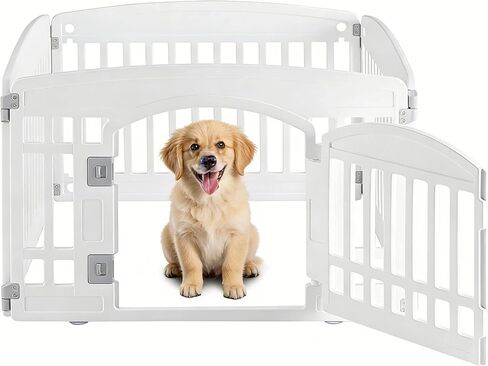 Simple Deluxe 24" 4-Panel Dog Playpen, Durable Pet Playpen with Secure Locking Door for Puppies & Small/Medium Dogs, Portable & Foldable Pet Fence, White in Saudi Arabia