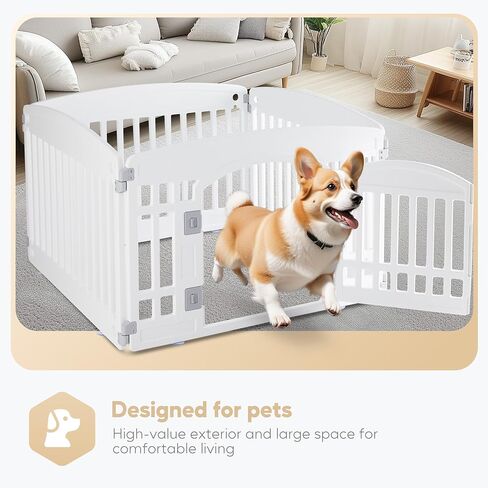 Simple Deluxe 24" 4-Panel Dog Playpen, Durable Pet Playpen with Secure Locking Door for Puppies & Small/Medium Dogs, Portable & Foldable Pet Fence, White in Saudi Arabia