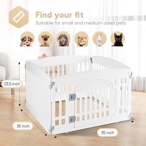 Simple Deluxe 24" 4-Panel Dog Playpen, Durable Pet Playpen with Secure Locking Door for Puppies & Small/Medium Dogs, Portable & Foldable Pet Fence, White in Saudi Arabia
