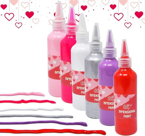 Gift Boutique Dimensional Puff Paint Set for Valentine’s Day, 6 Acrylic Colors with Fine Tips for 3D Crafts, Fabric & Decor in Saudi Arabia