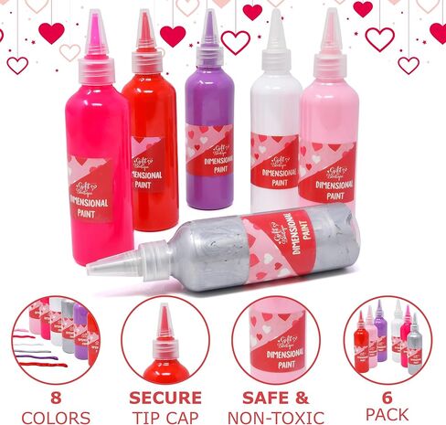 Gift Boutique Dimensional Puff Paint Set for Valentine’s Day, 6 Acrylic Colors with Fine Tips for 3D Crafts, Fabric & Decor in Saudi Arabia