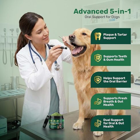 Dog Dental Powder, Dog Teeth Natural Cleaning Powder, Dogs Breath Freshener, Enzymes & Probiotic with Plaque and Tartar Off, Pets Tooth Cleaning 150g/5.3 oz in Saudi Arabia