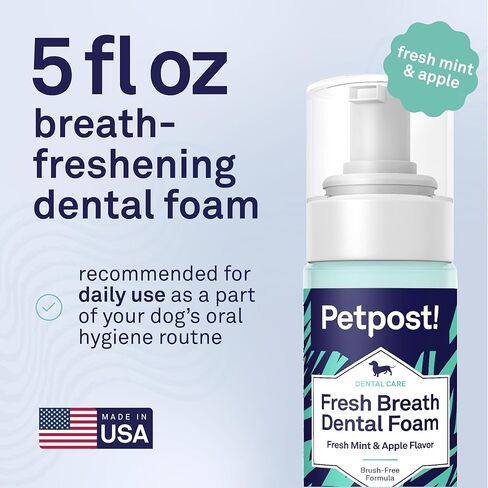 Petpost | Fresh Breath Foam for Dogs - Mint & Apple Flavored Dental Solution That Eliminates Bad Breath - Natural Tooth Cleaning Treatment 5 oz. in Saudi Arabia