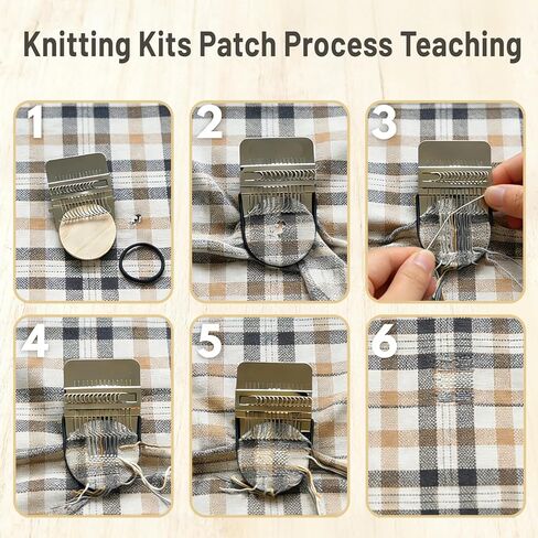 مجموعة رقعة Dapeds Knit - نول صانع الرقعة للمبتدئين - مجموعات إصلاح الحياكة الصغيرة تلوح في الأفق لإصلاح الأقمشة والمشروعات اليدوية مع 10 قطع إبر عين كبيرة و36 لونًا (14 خطافًا) in Kuwait