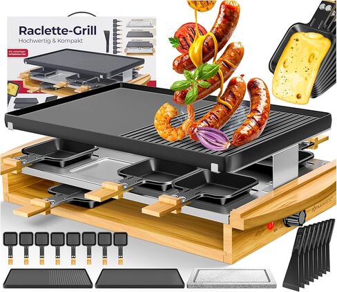 KESSER Raclette Grill with Natural Stone, Table Grill Plate for 8 People, Electric Raclette Grill with Non-Stick Plate, 8 Pots and Wooden Spatula 1200W in Saudi Arabia