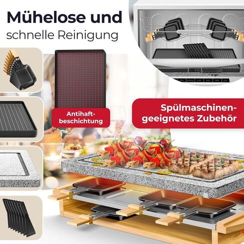 KESSER Raclette Grill with Natural Stone, Table Grill Plate for 8 People, Electric Raclette Grill with Non-Stick Plate, 8 Pots and Wooden Spatula 1200W in Saudi Arabia