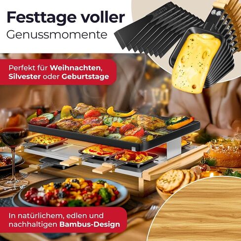 KESSER Raclette Grill with Natural Stone, Table Grill Plate for 8 People, Electric Raclette Grill with Non-Stick Plate, 8 Pots and Wooden Spatula 1200W in Saudi Arabia
