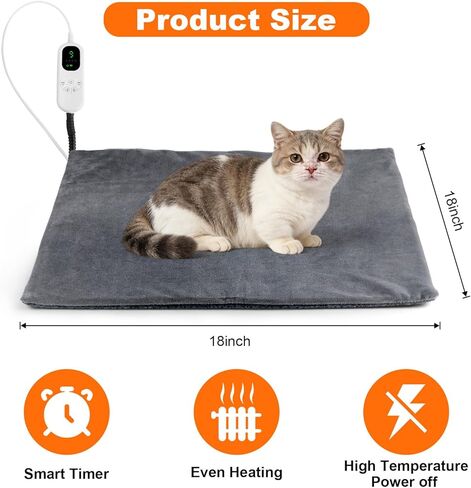 MECHEER Heated Cat Bed - 9 Adjustable Temperature Cat Heating Pad Indoor with Timer Options Chew-Resistant Cord Pet Heating Pad for Cats & Dogs Puppy 18x18 Inch in Saudi Arabia