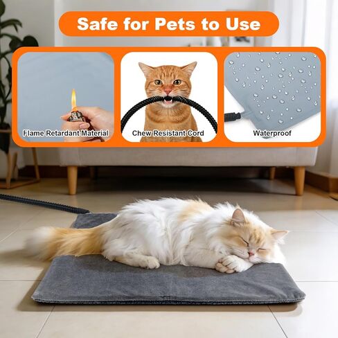 MECHEER Heated Cat Bed - 9 Adjustable Temperature Cat Heating Pad Indoor with Timer Options Chew-Resistant Cord Pet Heating Pad for Cats & Dogs Puppy 18x18 Inch in Saudi Arabia