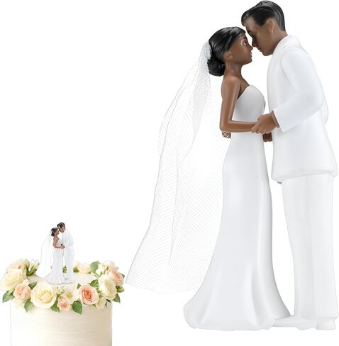 Remerry 4.5" Wedding Bride and Groom Cake Topper Vintage Elegant Wedding Cake Topper Couple Figurine Novios Para Pastel for Engagement Romantic Funny Couple Statue Anniversary(Romantic Era,White) in Saudi Arabia