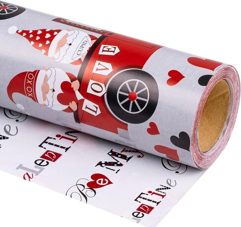 RUSPEPA Valentine's Day Reversible Wrapping Paper Roll, Mini Roll, Pink and Red Love Theme with Hearts, Candy & Bow Design Gift Wrap for Wedding, Anniversary, Romantic Gifts, 17 Inches x 16.4 Feet in Kuwait