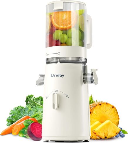 Juicer Machines, 2-in-1 Cold Press Juicer for Juice & Sorbet, suit for Vegetable and Fruit with 5-Inch Wide Chute, Powerful Masticating//High-Yield High Nutrients/Rev Mode/Easier Clean (Off-white) in Kuwait