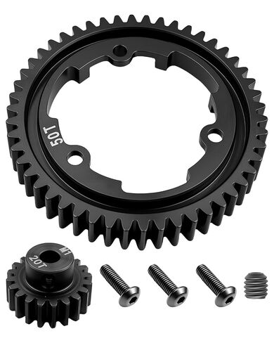 50T M1.0 ترس من الفولاذ المقوى مع ترس ترس محرك 20T متوافق مع Traxxas 1/5 X-Maxx 1/7 XO-1 1/10 Maxx 1/10 E-REVO 2.0 VXL، قطع غيار سيارات RC Hot Racing Spur Gear in Kuwait