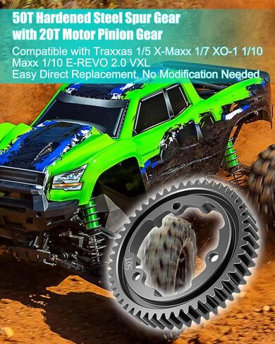 50T M1.0 ترس من الفولاذ المقوى مع ترس ترس محرك 20T متوافق مع Traxxas 1/5 X-Maxx 1/7 XO-1 1/10 Maxx 1/10 E-REVO 2.0 VXL، قطع غيار سيارات RC Hot Racing Spur Gear in Kuwait
