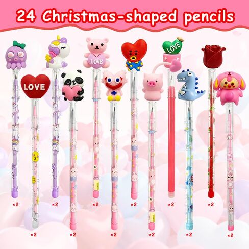 24 Pcs Valentine's Day Pencils Bulk Multi Point Push Pencils with for Valentine's Day in Saudi Arabia