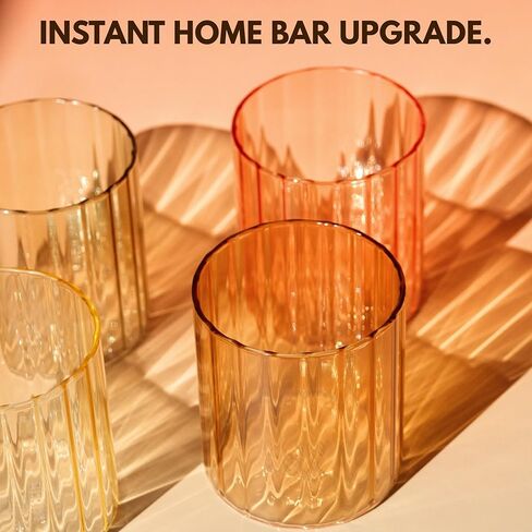 Aesthetic Drinking Glasses Set of 4-14oz Borosilicate Glass Cups for Iced Coffee, Iced Tea, Matcha Drinks, Cute Water Glasses Set for House Warming, Cafe Moments, Heat-resistant in Saudi Arabia