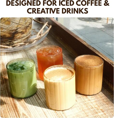 Aesthetic Drinking Glasses Set of 4-14oz Borosilicate Glass Cups for Iced Coffee, Iced Tea, Matcha Drinks, Cute Water Glasses Set for House Warming, Cafe Moments, Heat-resistant in Saudi Arabia