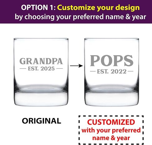 Custom Grandpa Est 20XX - هدية زجاجية مخصصة لصخور الويسكي الجديدة للأجداد لأول مرة - نظارات جريئة 10.25 أونصة in Saudi Arabia